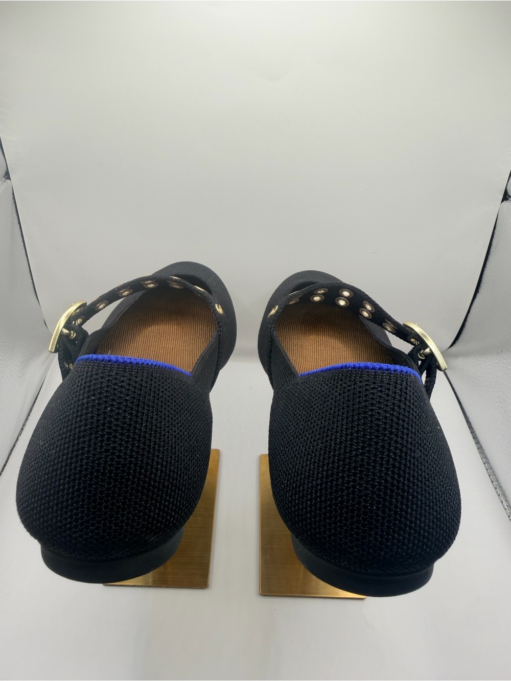 Rothy's Black Knit Mary Jane Flats with Gold Eyelet Strap - Picture 3 of 5